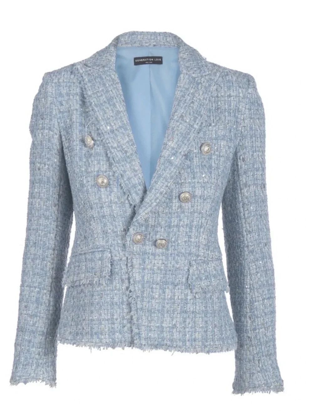 Generation Love Light Blue Tweed Double-Breasted Blazer size XS